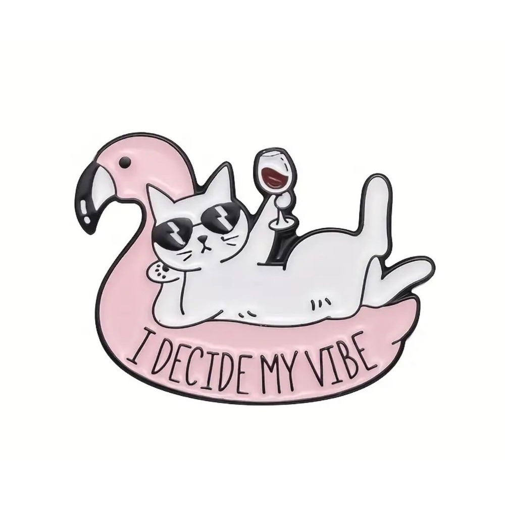 NWT Cute White Cat Enamel‎ Pin I Decide My Vibe Cartoon Brooch for Bags Clothing